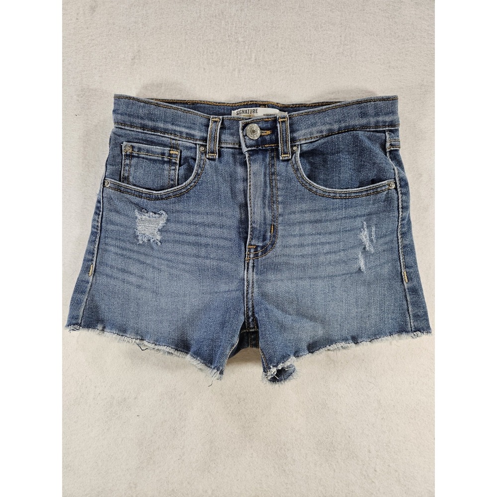 Levi's High Rise Shorts Girls Size 12 Blue Denim Cutoff Jean Shorts Frayed Hem
